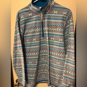 Women's Patterned Zip-Up Jacket - Blue and Gray